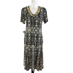JM Collection 2pc Skirt Blouse Set Outfit size Small Black Camel Slinky Peasant
